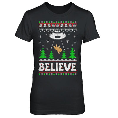 Believe UFO Gingerbread Ugly Christmas Sweater-T-Shirt & Sweatshirt-Women's T-Shirt-Black