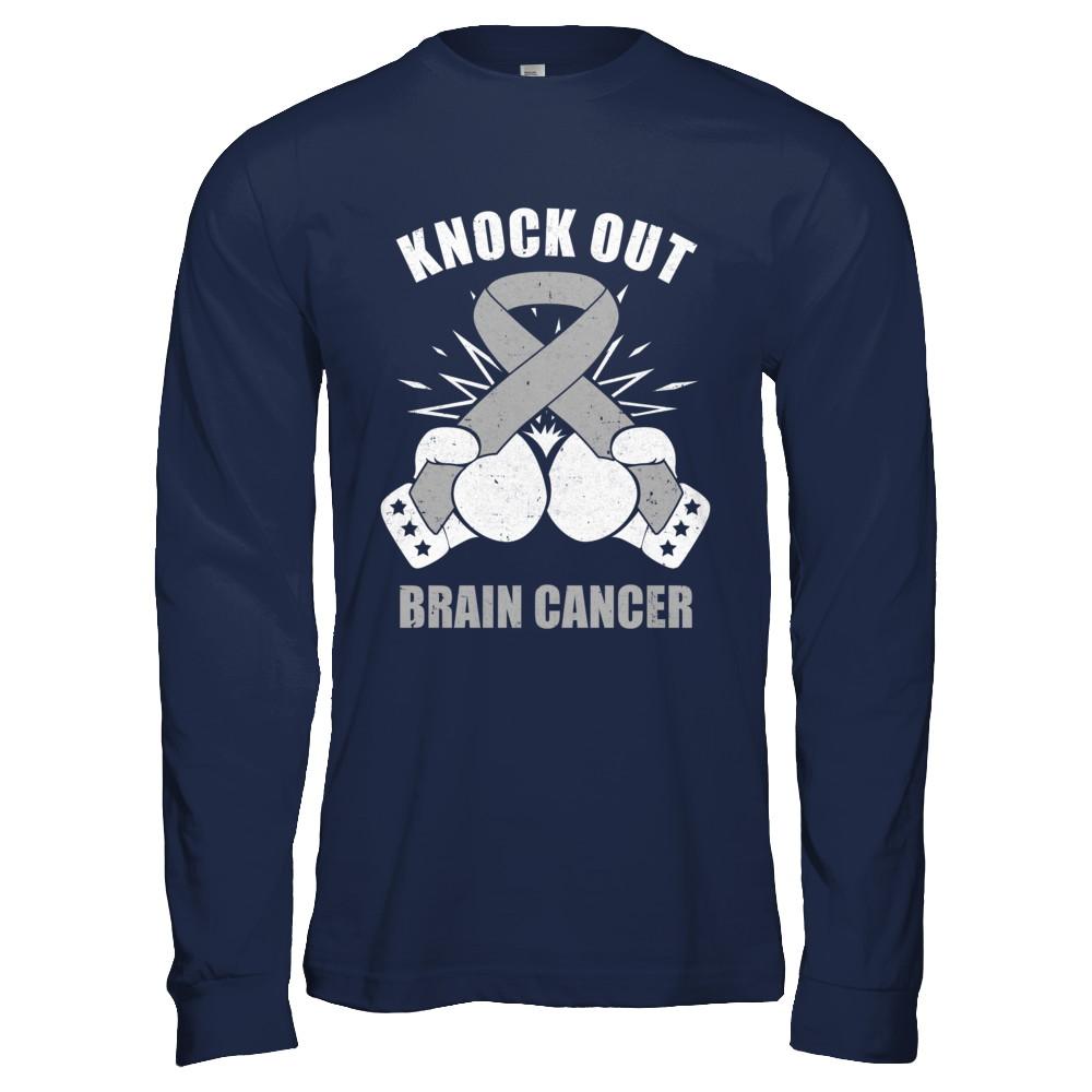 Boxing Knock Out Brain Cancer Awareness Support-T-Shirt & Hoodie-Long Sleeve T-Shirt-Navy