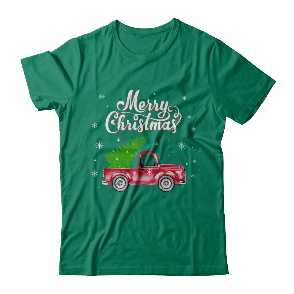 Snow Tree Truck Merry Christmas-T-Shirt & Sweatshirt-Classic T-Shirt-Kelly Green