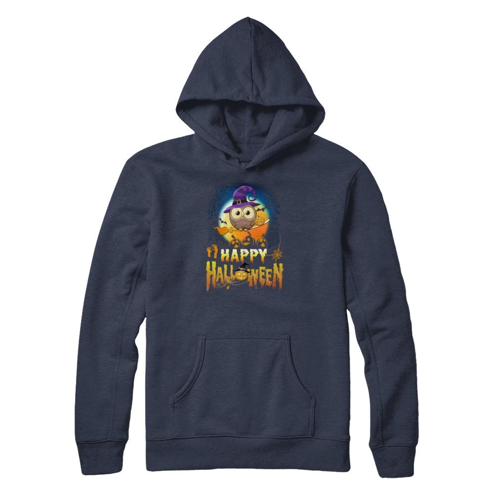 Happy Halloween Owl Witch-T-Shirt & Tank Top-Pullover Hoodie-Navy