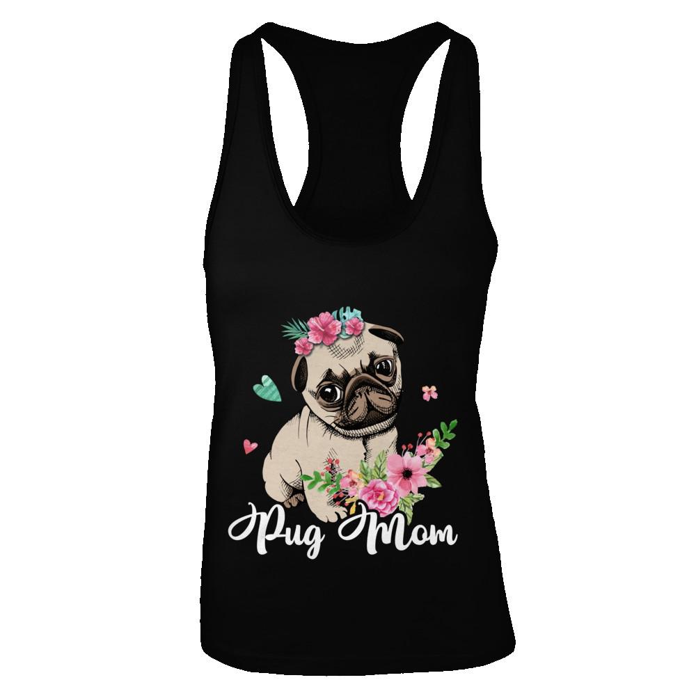 Pug Mom Funny Dog Mom Gift Idea-T-Shirt & Tank Top-Women's Ideal Racerback Tank-Black