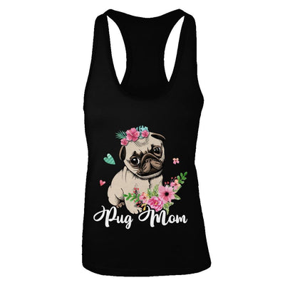 Pug Mom Funny Dog Mom Gift Idea-T-Shirt & Tank Top-Women's Ideal Racerback Tank-Black