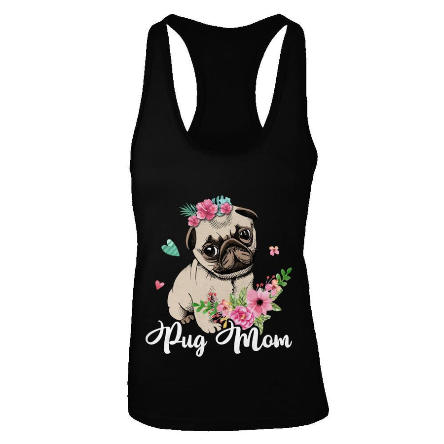 Pug Mom Funny Dog Mom Gift Idea-T-Shirt & Tank Top-Women's Ideal Racerback Tank-Black