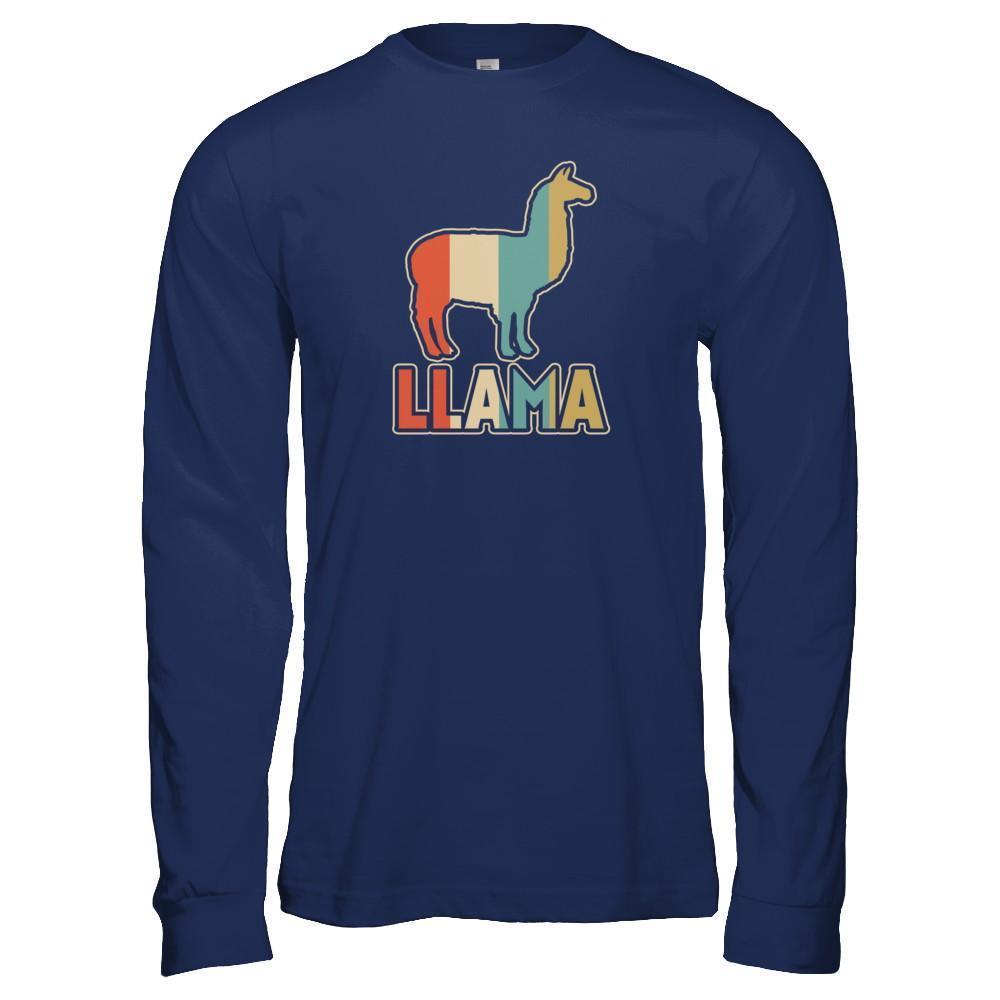 Classic Vintage Retro Style Llama-T-Shirt & Tank Top-Long Sleeve T-Shirt-Navy