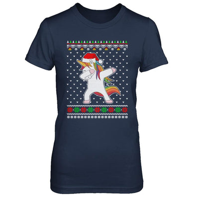 Dabbing Tangled Lights Ugly Christmas Sweater Girls-T-Shirt & Sweatshirt-Women's T-Shirt-Navy