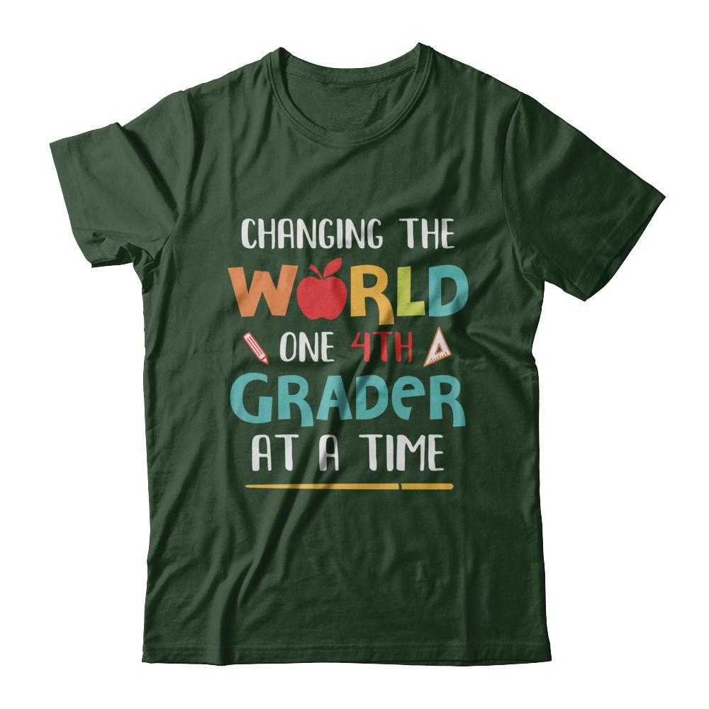 Changing The World One 4th Grader Back To School Teacher-T-Shirt & Hoodie-Classic T-Shirt-Forest Green