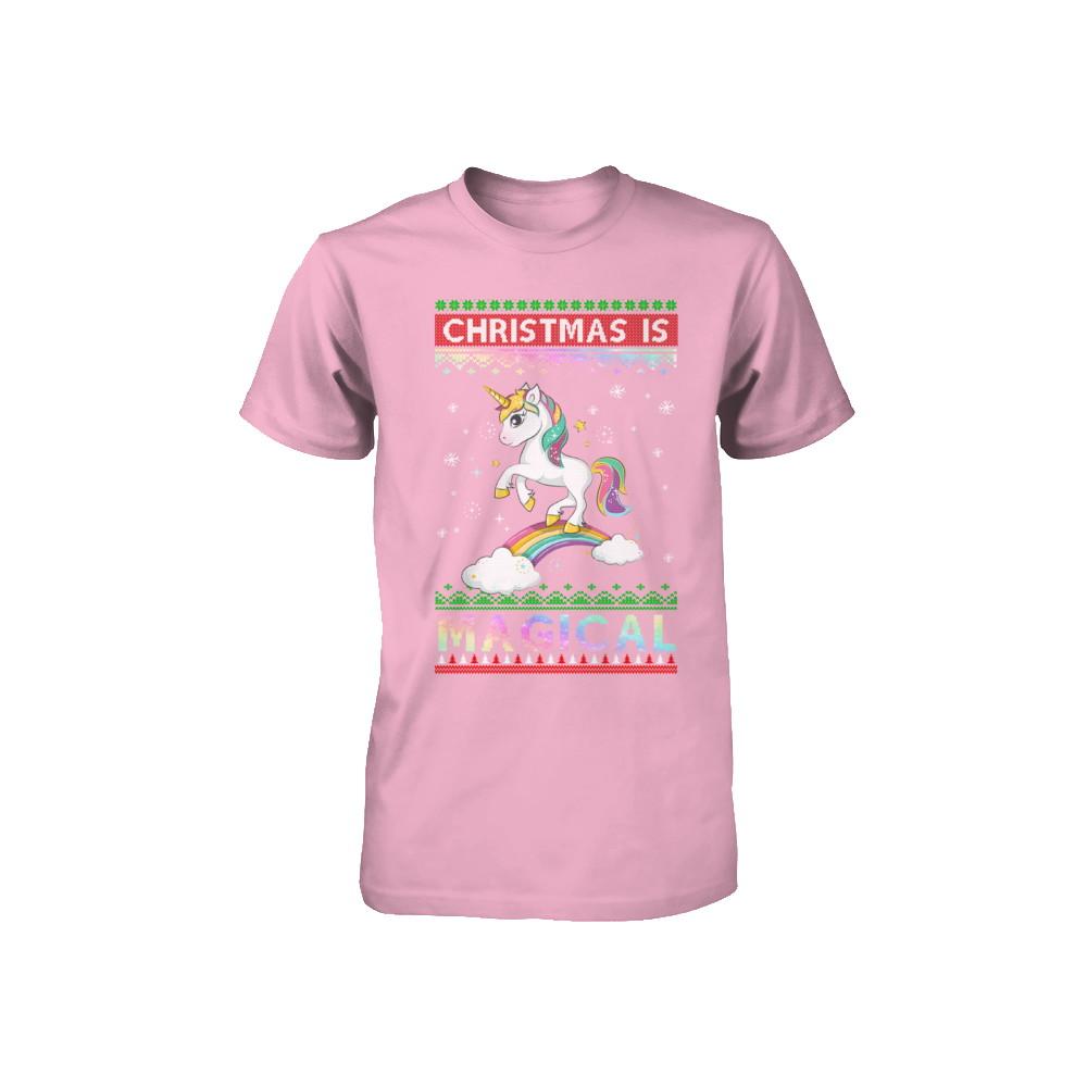 Christmas Is Magical Unicorn Ugly Christmas Sweater Youth-Youth Shirt-Toddler T-Shirt-Pink
