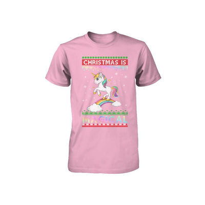 Christmas Is Magical Unicorn Ugly Christmas Sweater Youth-Youth Shirt-Toddler T-Shirt-Pink