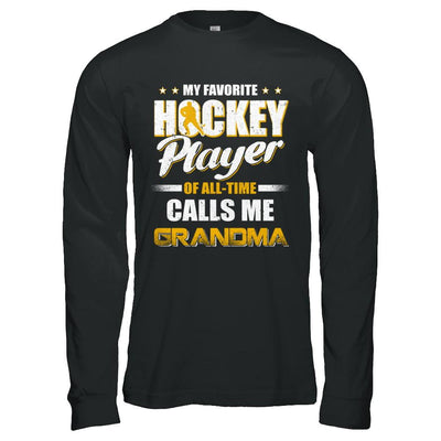 My Favorite Hockey Player Calls Me Grandma Hockey-T-Shirt & Hoodie-Long Sleeve T-Shirt-Black