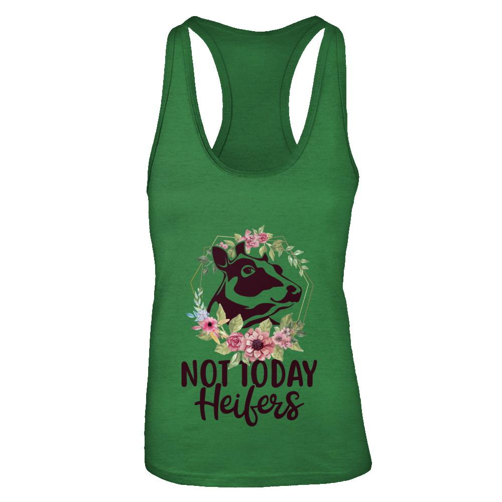 Funny Farmer Women Girl Cow Not Today Heifer-T-Shirt & Tank Top-Women's Ideal Racerback Tank-Kelly Green