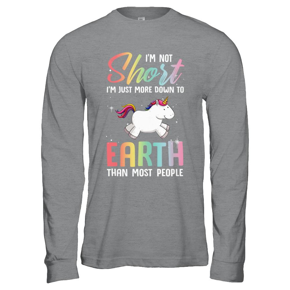 I'm Not Short Im Just More Down To Earth Than People Unicorn-T-Shirt & Hoodie-Long Sleeve T-Shirt-Sport Grey