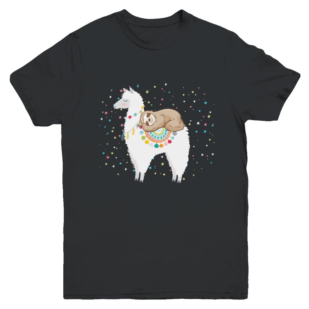 Funny Sloth Riding Llama Lover Youth-Youth Shirt-Youth T-Shirt-Black