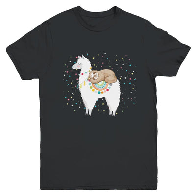 Funny Sloth Riding Llama Lover Youth-Youth Shirt-Youth T-Shirt-Black