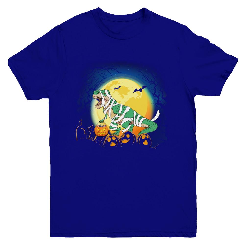 Halloween Pumpkin Dinosaur Gift For Kids Boys Girls Youth-Youth Shirt-Youth T-Shirt-Navy
