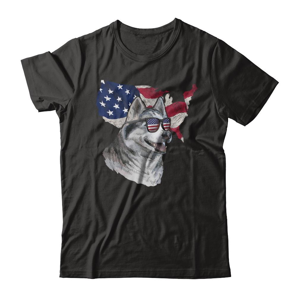 Funny Patriot Husky Dog 4Th Of July American Flag-T-Shirt & Hoodie-Classic T-Shirt-Black