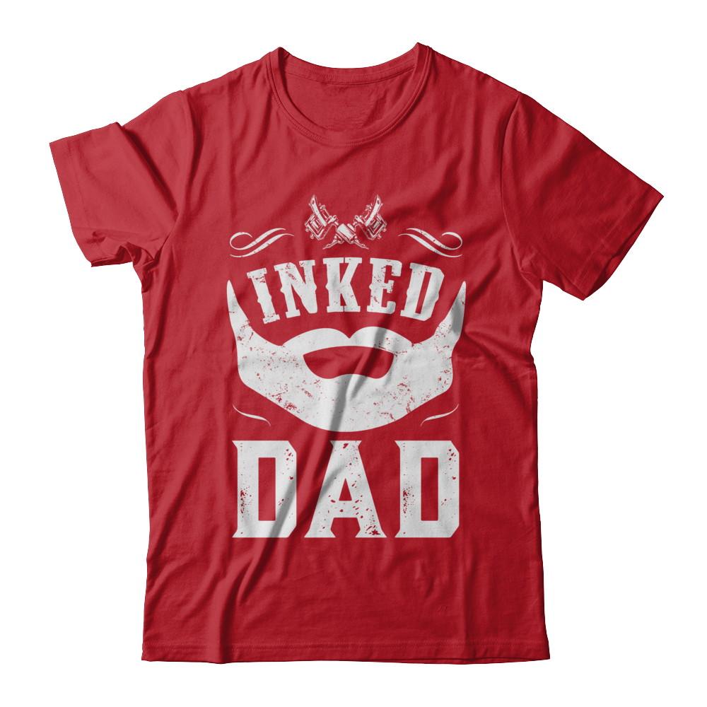 Inked Dad Bearded Man Tattooed Tattoos Fathers Day-T-Shirt & Hoodie-Classic T-Shirt-Red