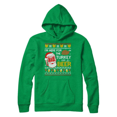 I Am Here For Turkey And Beer Ugly Sweater Thanksgiving-T-Shirt & Sweatshirt-Pullover Hoodie-Irish Green