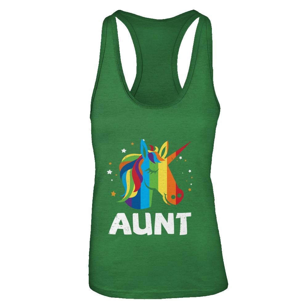 LGBT Pride Lesbian Gay Proud Aunt Unicorn-T-Shirt & Tank Top-Women's Ideal Racerback Tank-Kelly Green