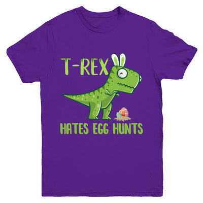 Funny Easter Bunny Dinosaur T-Rex Hates Egg Hunts Youth-Youth Shirt-Youth T-Shirt-Purple