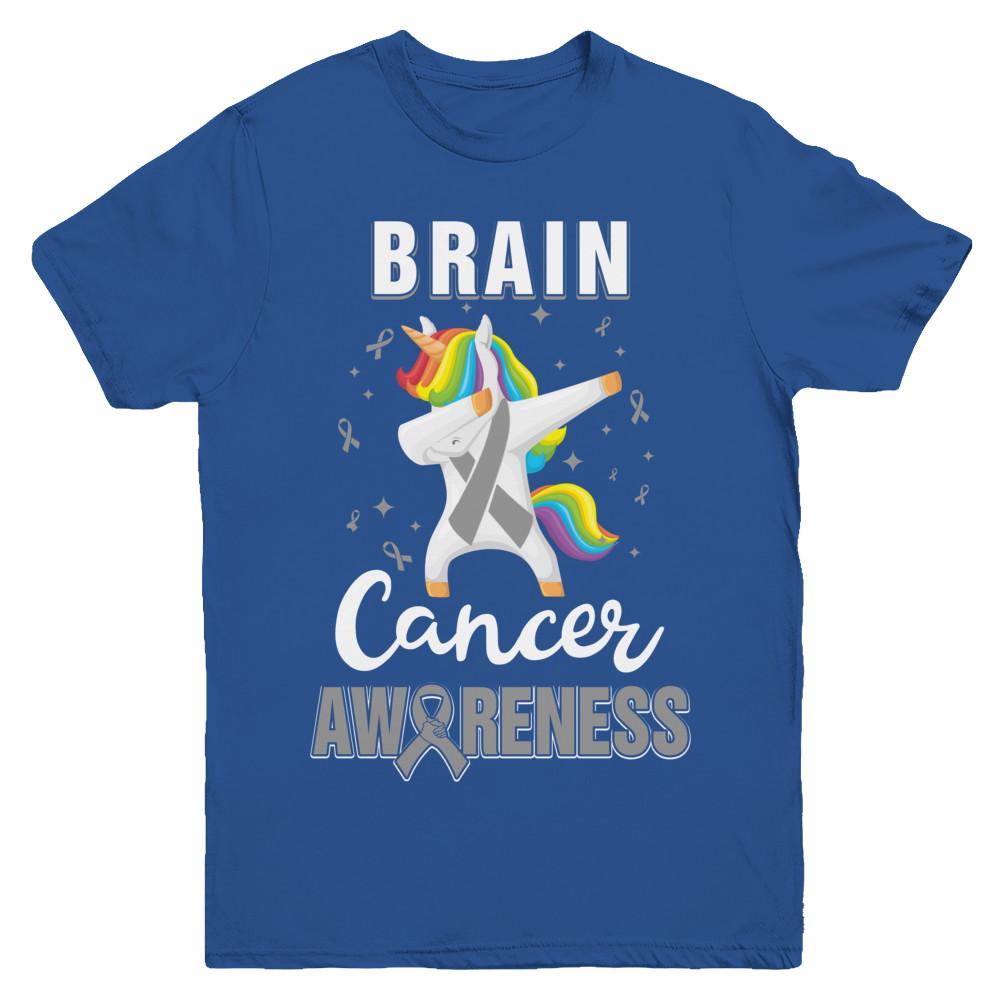 Inspirational Brain Cancer Awareness Unicorn Support Youth-Youth Shirt-Youth T-Shirt-Royal