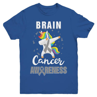 Inspirational Brain Cancer Awareness Unicorn Support Youth-Youth Shirt-Youth T-Shirt-Royal