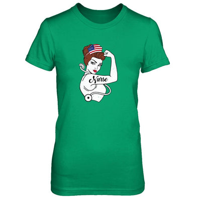 Nurse Vet Strong Woman American Flag Nursing 4Th Of July-T-Shirt & Tank Top-Women's T-Shirt-Irish Green