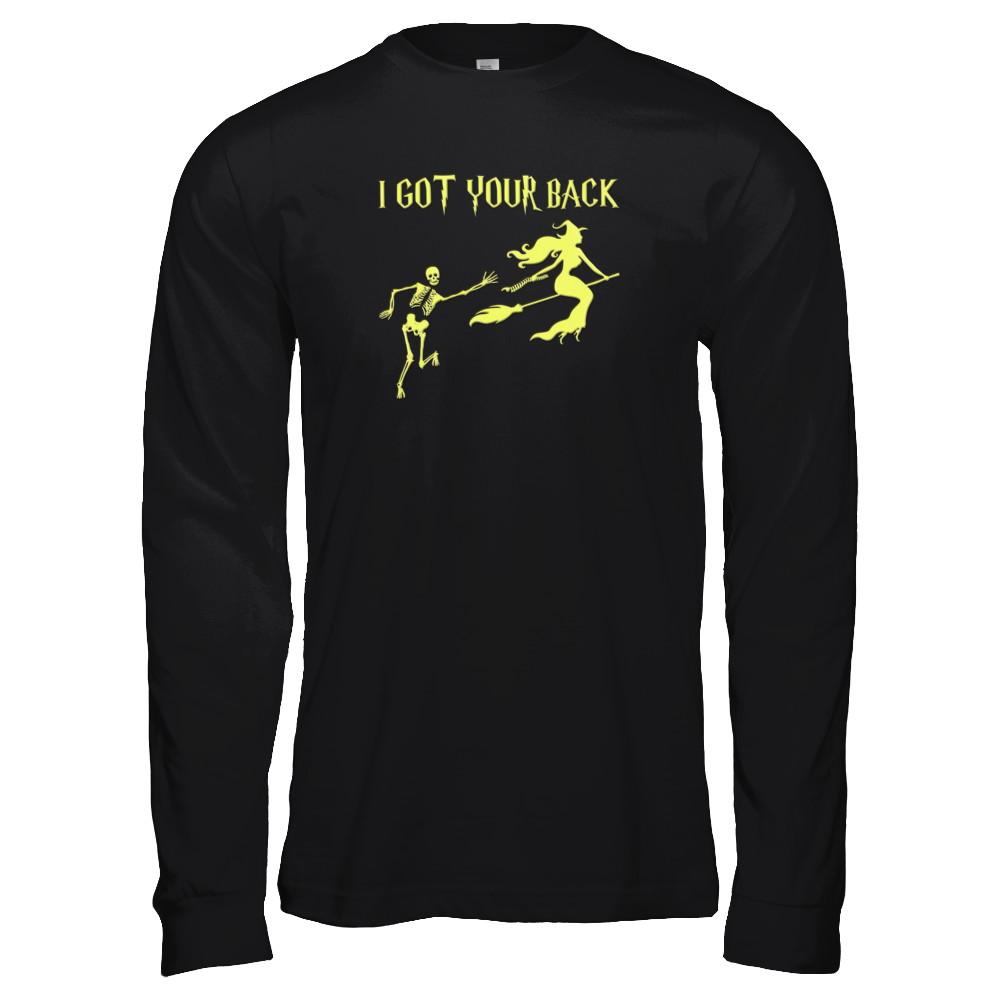 Funny Witch Skeleton Halloween I Got Your Back-T-Shirt & Tank Top-Long Sleeve T-Shirt-Black
