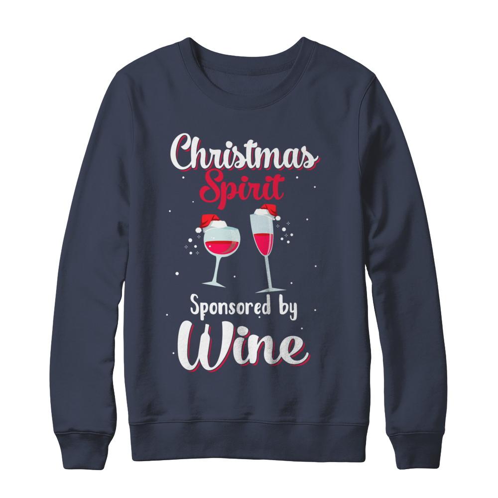 Holiday Party Christmas Spirit Sponsored By Wine-T-Shirt & Sweatshirt-Crewneck Sweatshirt-Navy