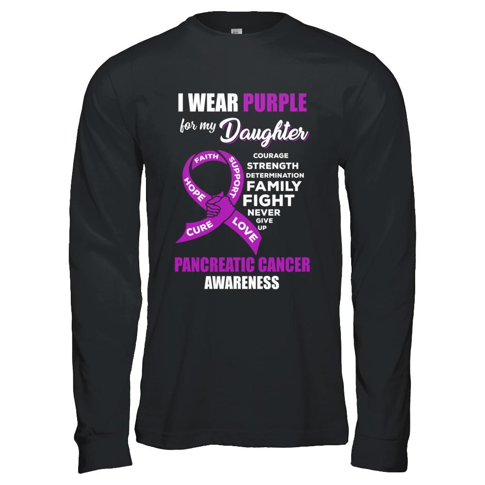 Pancreatic Cancer I Wear Purple For My Daughter Dad Mom-T-Shirt & Hoodie-Long Sleeve T-Shirt-Black