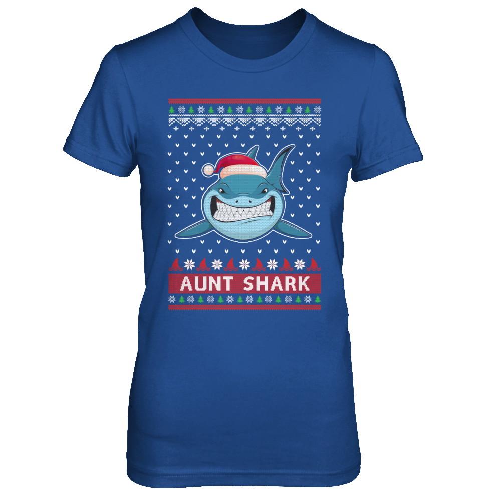 Santa Hat Aunt Shark Ugly Christmas Sweater-T-Shirt & Sweatshirt-Women's T-Shirt-Royal