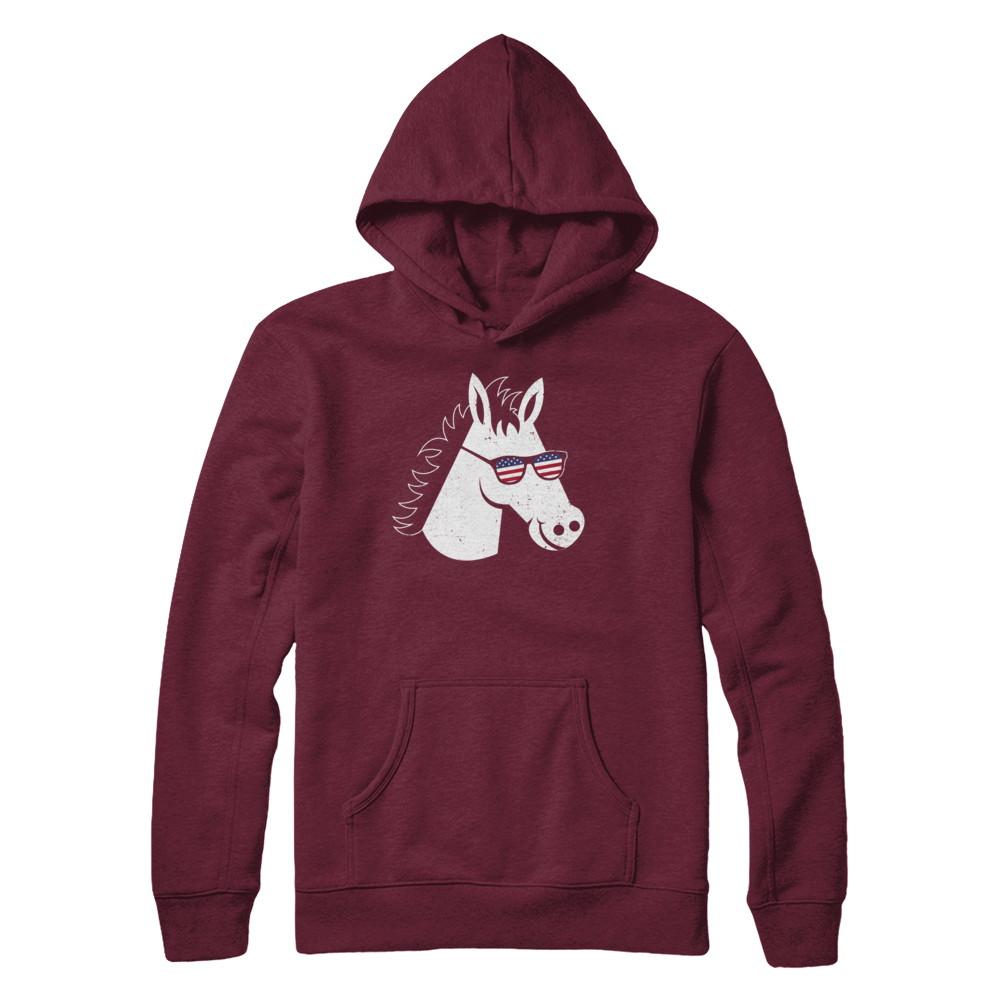 July 4Th Patriotic USA American Flag With Horse-T-Shirt & Hoodie-Pullover Hoodie-Maroon