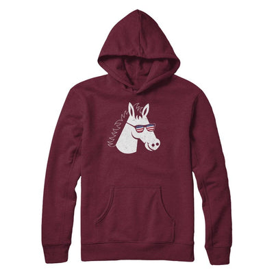 July 4Th Patriotic USA American Flag With Horse-T-Shirt & Hoodie-Pullover Hoodie-Maroon