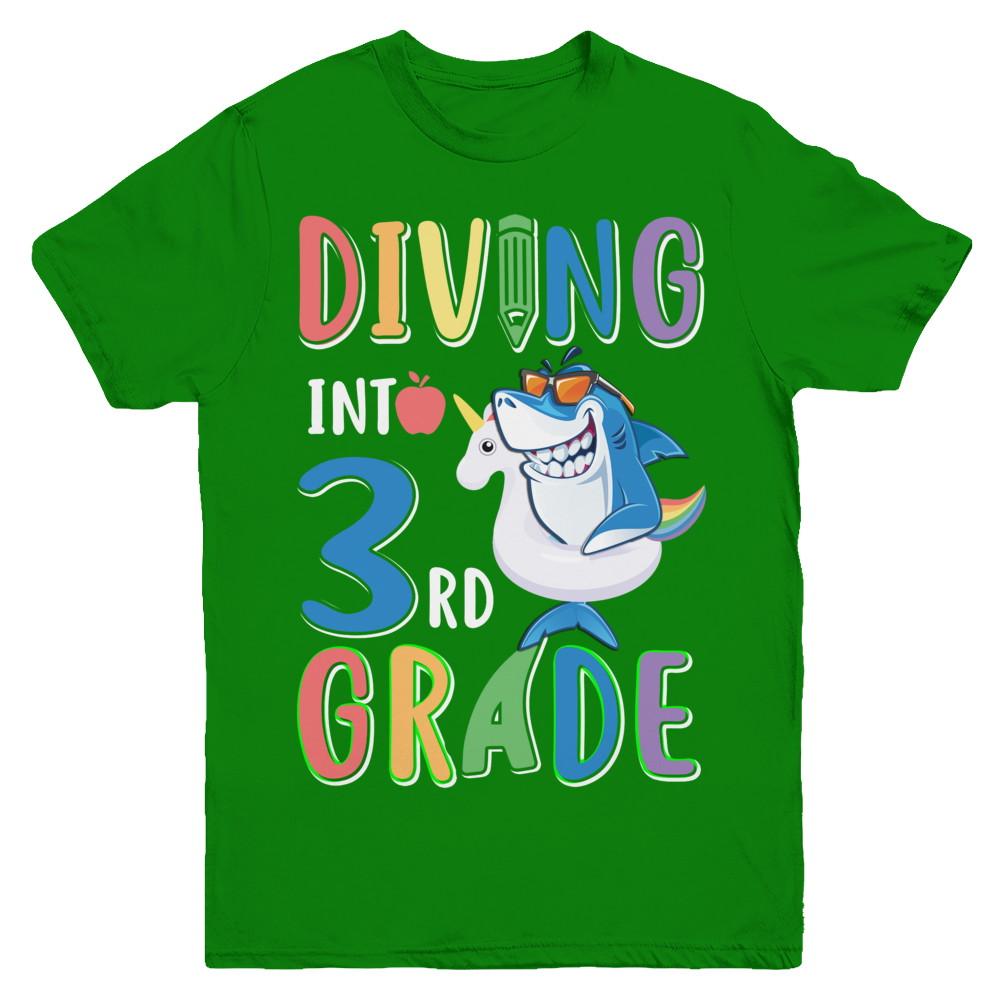 Diving Into 3rd Grade Back To School Shark Youth-Youth Shirt-Youth T-Shirt-Irish Green