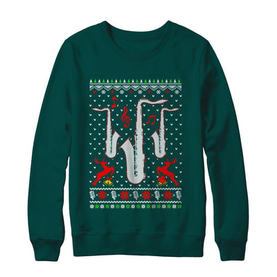 Santa Saxophone Ugly Christmas Sweater Gifts-T-Shirt & Sweatshirt-Crewneck Sweatshirt-Deep Forest