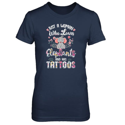 Just A Woman Who Loves Elephants And Has Tattoos-T-Shirt & Tank Top-Women's T-Shirt-Navy