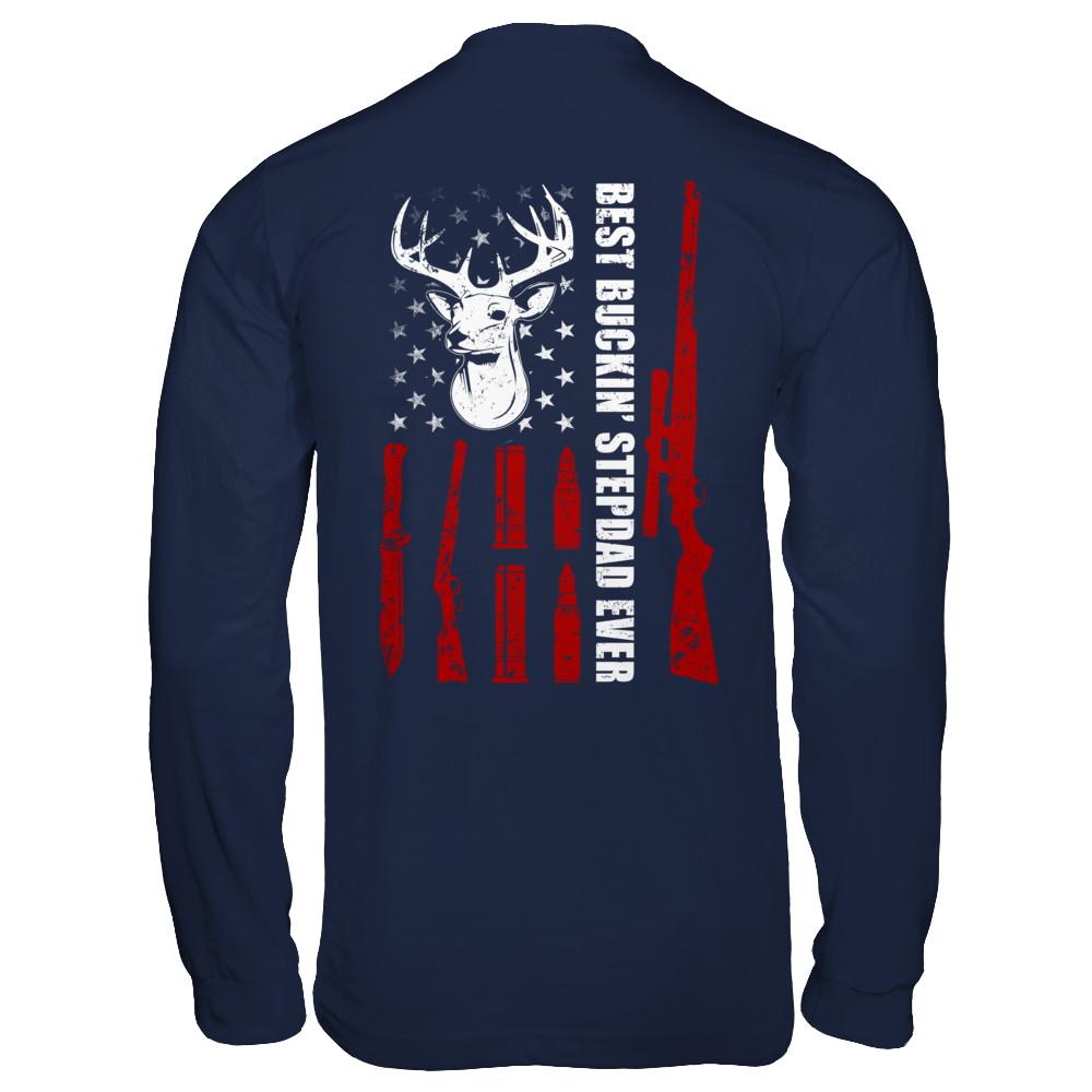 Best Buckin' Stepfather Ever Deer Hunting Stepdad Fathers Day-T-Shirt & Hoodie-Long Sleeve T-Shirt-Navy