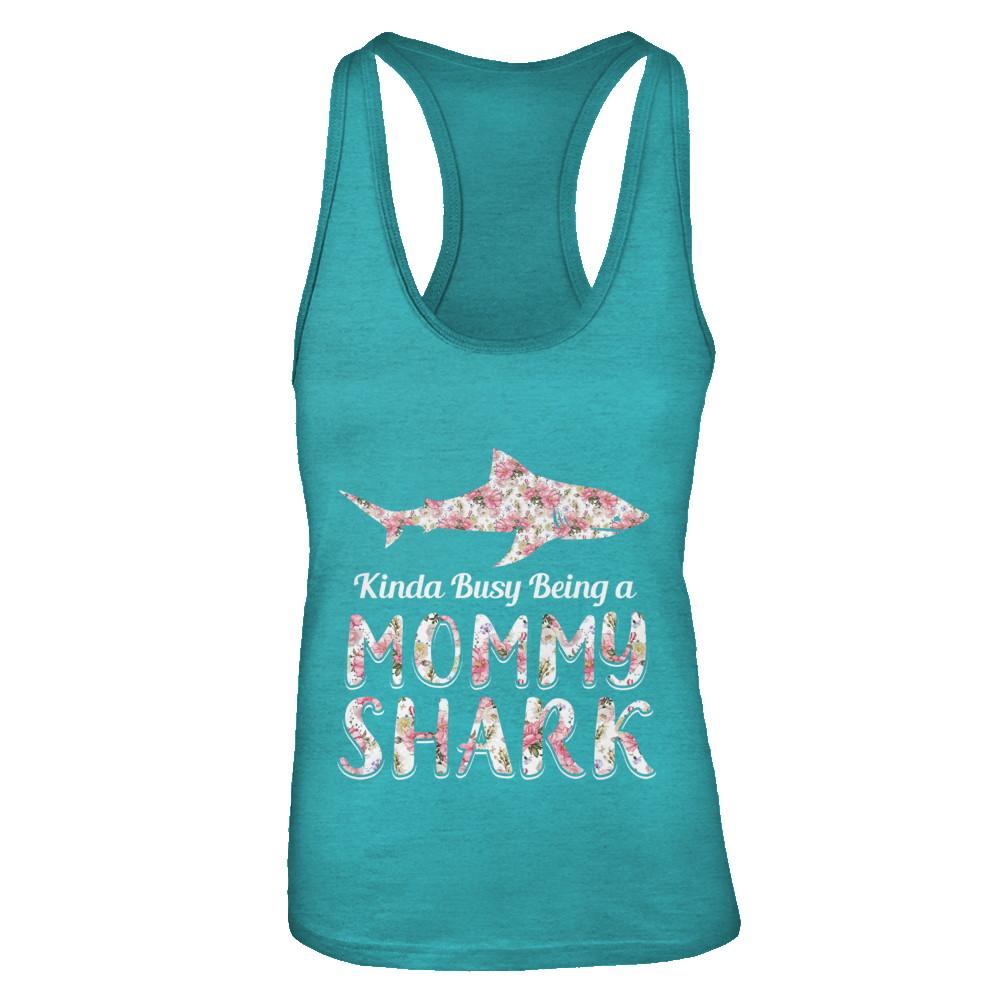 Mommy Shark Kinda Busy Being A Mommyshark-T-Shirt & Tank Top-Women's Ideal Racerback Tank-Tahiti Blue
