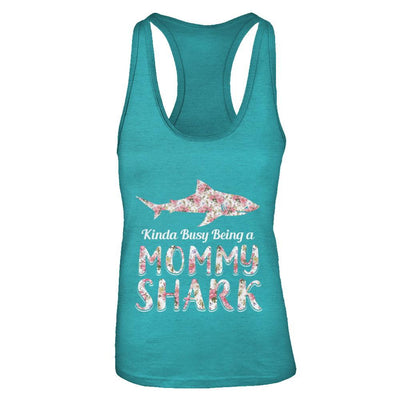 Mommy Shark Kinda Busy Being A Mommyshark-T-Shirt & Tank Top-Women's Ideal Racerback Tank-Tahiti Blue