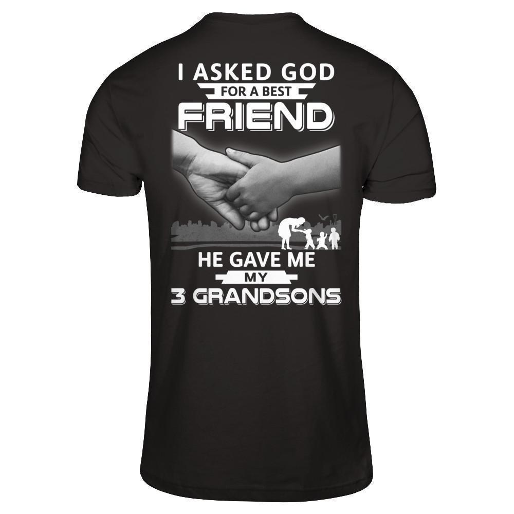 I Asked God For A Best Friend He Gave Me My Three Grandsons-T-Shirt & Hoodie-Premium T-Shirt-Black