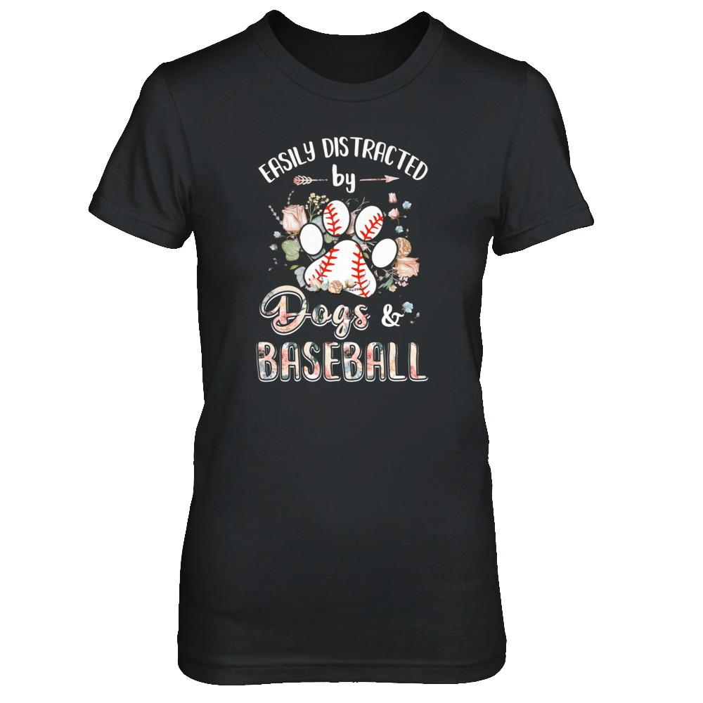 Easily Distracted By Dogs And Baseball-T-Shirt & Tank Top-Women's T-Shirt-Black