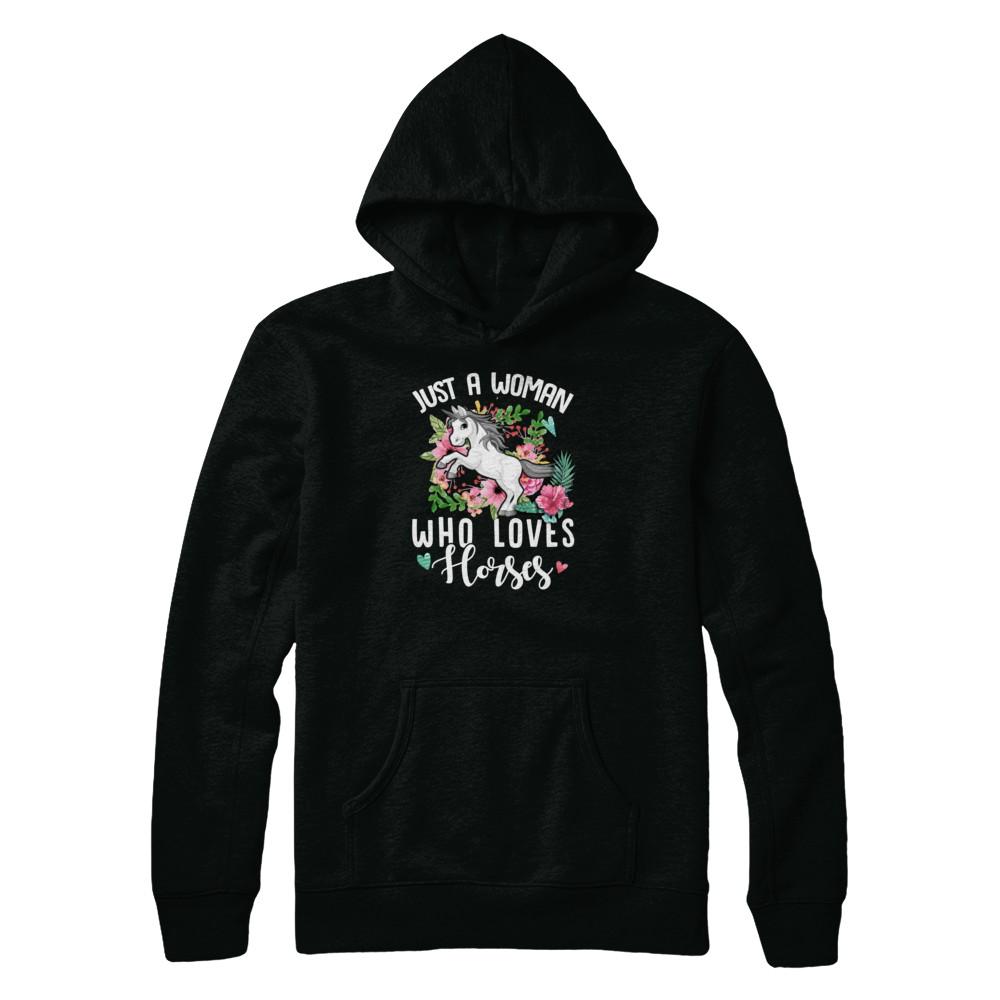Just A Woman Who Loves Horses-T-Shirt & Tank Top-Pullover Hoodie-Black