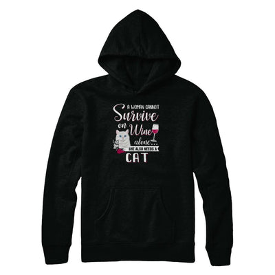 A Woman Can't Survive On Wine Alone Cat-T-Shirt & Tank Top-Pullover Hoodie-Black