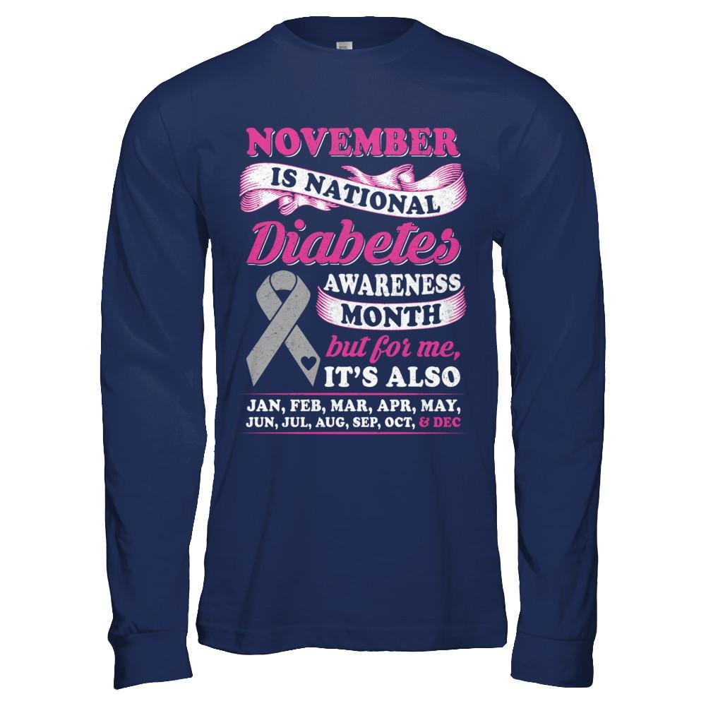 November Is National Diabetes Awareness Month-T-Shirt & Hoodie-Long Sleeve T-Shirt-Navy