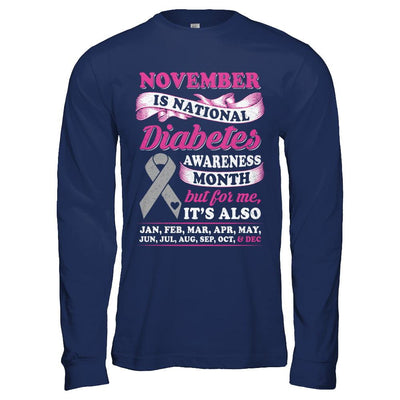 November Is National Diabetes Awareness Month-T-Shirt & Hoodie-Long Sleeve T-Shirt-Navy