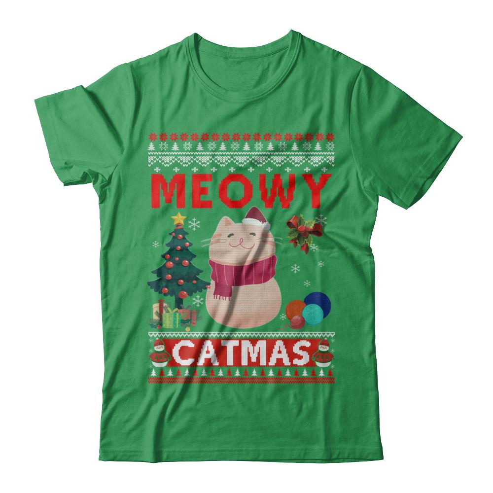 Meowy Catmas Ugly Sweater Cat Christmas-T-Shirt & Sweatshirt-Premium T-Shirt-Kelly Green