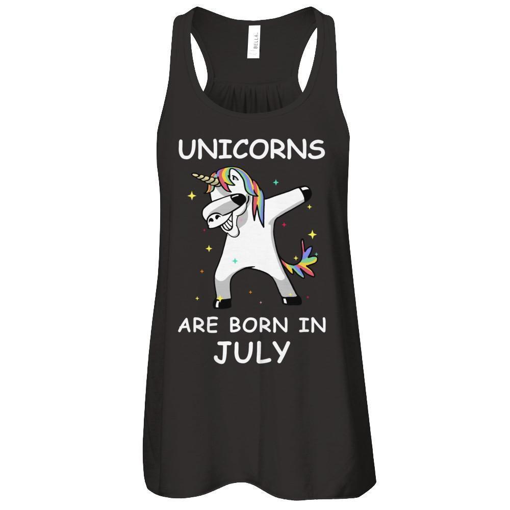 Unicorns Are Born In July Cute Dabbing-T-Shirt & Tank Top-Women's Flowy Racerback Tank-Black