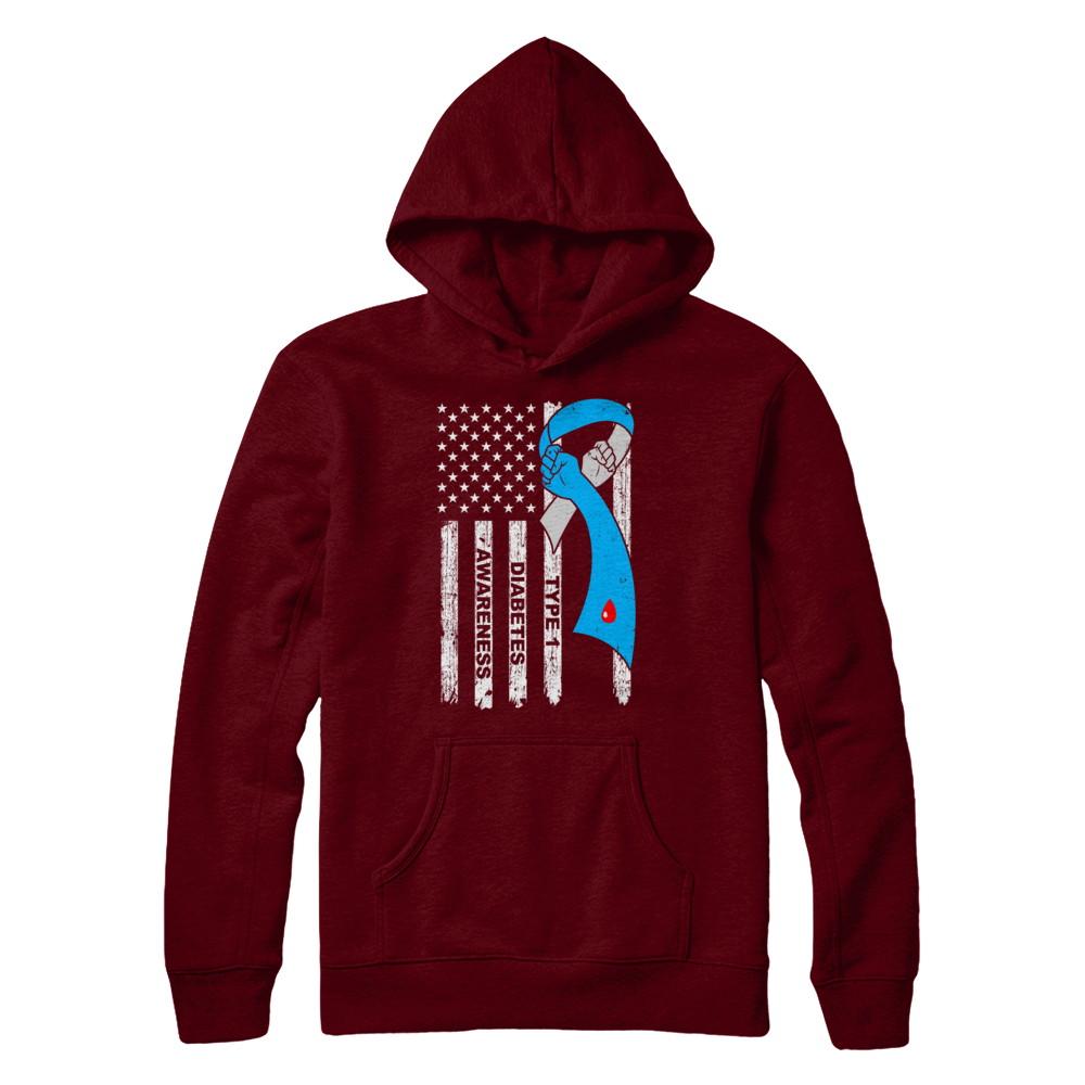 Type 1 Diabetes Awareness Support T1D Flag Ribbon-T-Shirt & Hoodie-Pullover Hoodie-Maroon