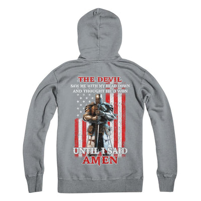 Knight American The Devil Saw Me With My Head Down Veteran-T-Shirt & Hoodie-Pullover Hoodie-Light Steel