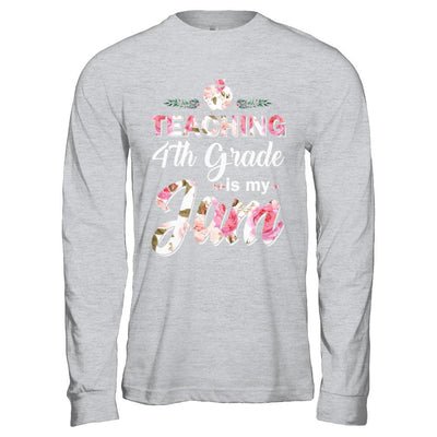 Teaching 4th Grade Is My Jam Back To School Teacher-T-Shirt & Hoodie-Long Sleeve T-Shirt-Sport Grey