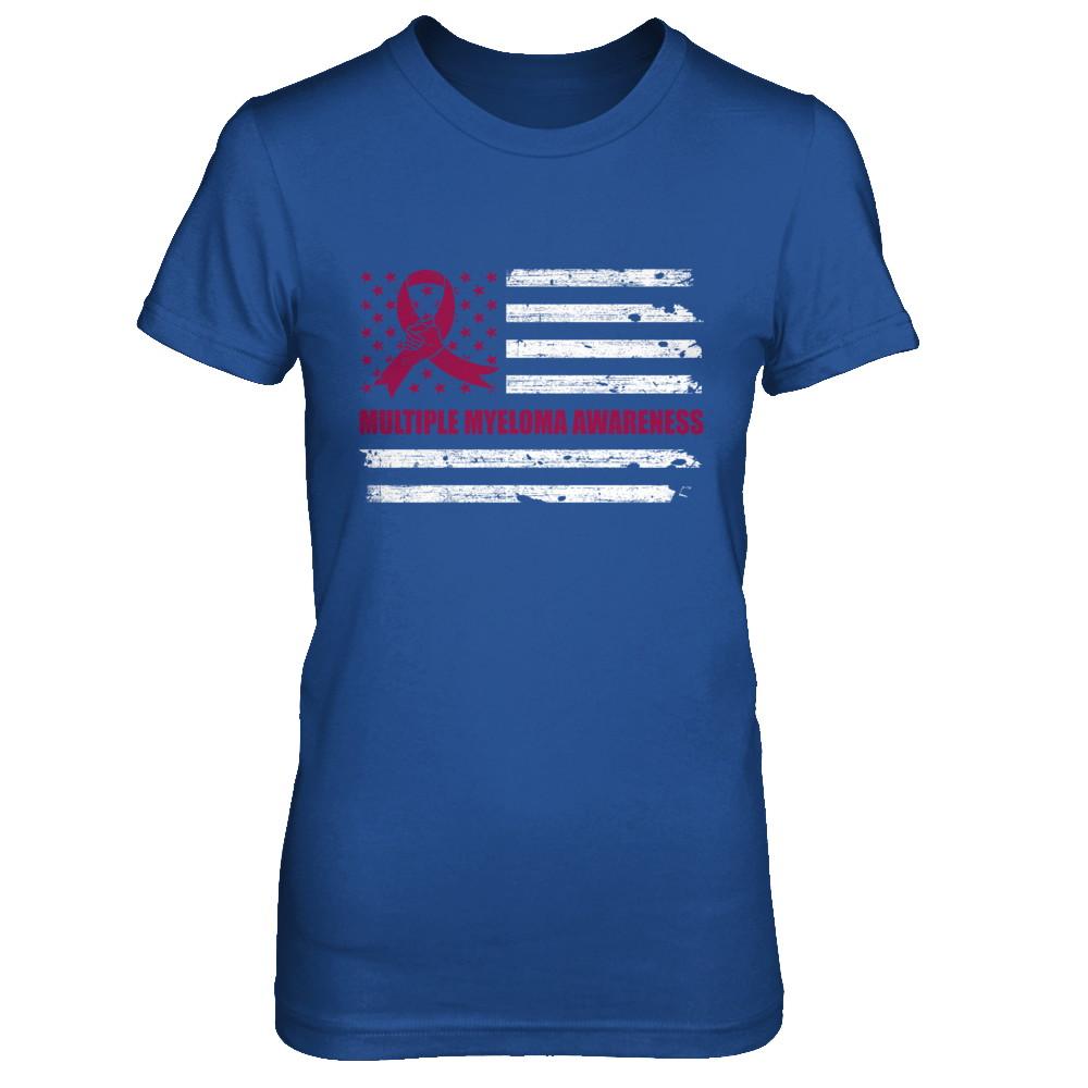 Burgundy Ribbon Multiple Myeloma Awareness US Flag-T-Shirt & Hoodie-Women's T-Shirt-Royal
